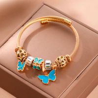 Cute Sweet Butterfly Stainless Steel Enamel Hollow Out Bangle main image 4