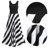 Women's Tank Dress Casual Round Neck Patchwork Sleeveless Color Block Stripe Maxi Long Dress Daily main image 4