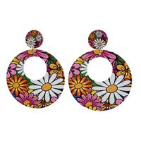 Ethnic Style Flower Wood Printing Women's Drop Earrings sku image 2