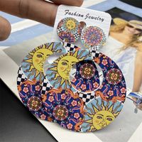 Ethnic Style Flower Wood Printing Women's Drop Earrings sku image 1
