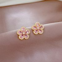 Titanium Steel Copper Glam Inlay Flower Zircon Earrings Necklace sku image 3