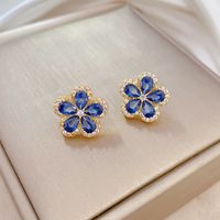 Titanium Steel Copper Glam Inlay Flower Zircon Earrings Necklace sku image 4