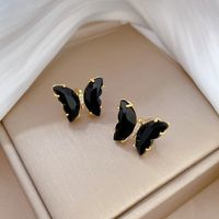 Acero Titanio Cobre Elegante Embutido Mariposa Cristal Artificial Aretes Collar sku image 3