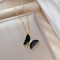 Titanium Steel Copper Elegant Inlay Butterfly Artificial Crystal Earrings Necklace sku image 2
