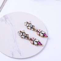 Retro Flower Alloy Inlay Crystal Women's Drop Earrings main image 1