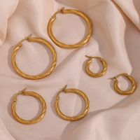 1 Pair Vintage Style Simple Style Round Stainless Steel Plating 18k Gold Plated Hoop Earrings main image 4