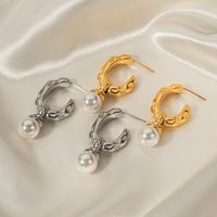 1 Pair Ins Style Simple Style C Shape Irregular Plating Inlay Stainless Steel Pearl 18k Gold Plated Drop Earrings main image 5