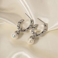 1 Pair Ins Style Simple Style C Shape Irregular Plating Inlay Stainless Steel Pearl 18k Gold Plated Drop Earrings main image 4