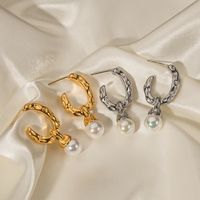 1 Pair Ins Style Simple Style C Shape Irregular Plating Inlay Stainless Steel Pearl 18k Gold Plated Drop Earrings main image 3
