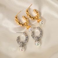 1 Pair Ins Style Simple Style C Shape Irregular Plating Inlay Stainless Steel Pearl 18k Gold Plated Drop Earrings main image 2