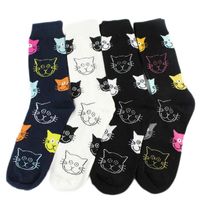 Women's Cartoon Style Cat Cotton Crew Socks A Pair main image 5