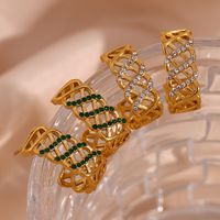 1 Pair Vintage Style C Shape Plating Inlay Stainless Steel Rhinestones 18k Gold Plated Ear Studs main image 4