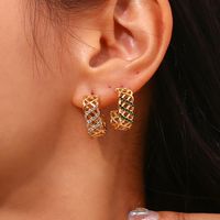 1 Pair Vintage Style C Shape Plating Inlay Stainless Steel Rhinestones 18k Gold Plated Ear Studs main image 2