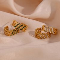 1 Pair Vintage Style C Shape Plating Inlay Stainless Steel Rhinestones 18k Gold Plated Ear Studs main image 1