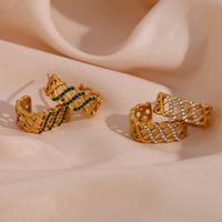 1 Paire Style Vintage Forme C Placage Incruster Acier Inoxydable Strass Plaqué Or 18k Boucles D'oreilles main image 6