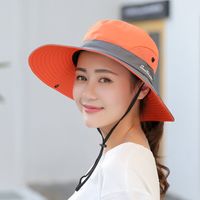 امرأة النمط الكوري كتلة اللون طنف واسعة قبعة الشمس main image 4
