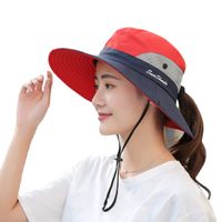 امرأة النمط الكوري كتلة اللون طنف واسعة قبعة الشمس main image 6