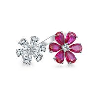Sweet Shiny Flower Sterling Silver Inlay High Carbon Drill Open Ring sku image 3