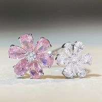 Süss Glänzend Blume Sterling Silber Inlay Diamant Mit Hohem Kohlenstoff Gehalt Offener Ring main image 1