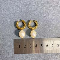 1 Pair Elegant Simple Style Round Freshwater Pearl Titanium Steel Plating 18k Gold Plated Earrings sku image 9
