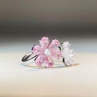 Süss Glänzend Blume Sterling Silber Inlay Diamant Mit Hohem Kohlenstoff Gehalt Offener Ring main image 3