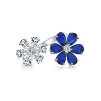 Sweet Shiny Flower Sterling Silver Inlay High Carbon Drill Open Ring sku image 2