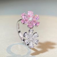 Süss Glänzend Blume Sterling Silber Inlay Diamant Mit Hohem Kohlenstoff Gehalt Offener Ring main image 2