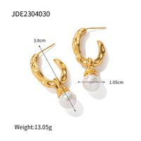 1 Pair Ins Style Simple Style C Shape Irregular Plating Inlay Stainless Steel Pearl 18k Gold Plated Drop Earrings sku image 2