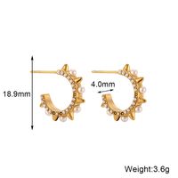 1 Pair Vintage Style Cool Style C Shape Plating Inlay Stainless Steel Pearl 18k Gold Plated Ear Studs main image 5