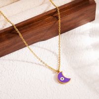 Modern Style Devil's Eye Moon Stainless Steel Enamel Three-dimensional 18k Gold Plated Pendant Necklace sku image 3