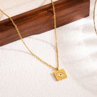 Casual Devil's Eye Square Stainless Steel Enamel 18k Gold Plated Pendant Necklace sku image 1