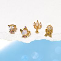 1 Set Artistic Cartoon Cup Brass Asymmetrical Plating Inlay Zircon 18k Gold Plated Ear Studs main image 6