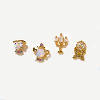 1 Set Artistic Cartoon Cup Brass Asymmetrical Plating Inlay Zircon 18k Gold Plated Ear Studs sku image 7