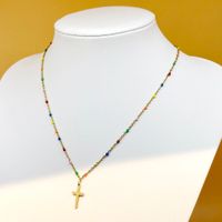 Casual Simple Style Cross 304 Stainless Steel Enamel Plating 14K Gold Plated Women'S Long Necklace main image 4