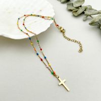 Casual Simple Style Cross 304 Stainless Steel Enamel Plating 14K Gold Plated Women'S Long Necklace main image 2