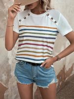 Women's T-shirt Short Sleeve T-shirts Patchwork Streetwear Stripe sku image 1