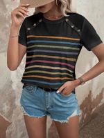 Women's T-shirt Short Sleeve T-shirts Patchwork Streetwear Stripe sku image 6