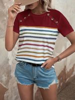 Women's T-shirt Short Sleeve T-shirts Patchwork Streetwear Stripe sku image 13