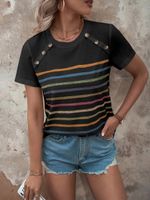Women's T-shirt Short Sleeve T-shirts Patchwork Streetwear Stripe main image 4