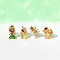1 Set Princess Cute Cartoon Character Brass Asymmetrical Plating Inlay Zircon 18k Gold Plated Ear Studs main image 3