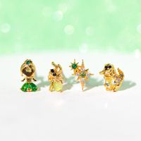 1 Set Princess Cute Cartoon Character Brass Asymmetrical Plating Inlay Zircon 18k Gold Plated Ear Studs main image 5