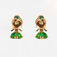 1 Set Princess Cute Cartoon Character Brass Asymmetrical Plating Inlay Zircon 18k Gold Plated Ear Studs sku image 1