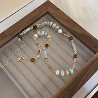 Artistic Irregular Heart Shape Beaded Natural Stone Freshwater Pearl Wholesale Necklace sku image 2