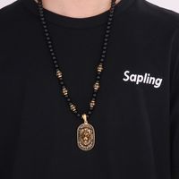 Hip-Hop Lion Stainless Steel Agate Beaded 18K Gold Plated Men'S Pendant Necklace main image 1