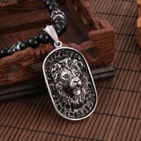 Hip-Hop Lion Stainless Steel Agate Beaded 18K Gold Plated Men'S Pendant Necklace main image 4