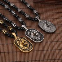 Hip-Hop Lion Stainless Steel Agate Beaded 18K Gold Plated Men'S Pendant Necklace main image 7