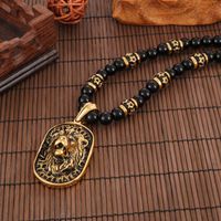 Hip-Hop Lion Stainless Steel Agate Beaded 18K Gold Plated Men'S Pendant Necklace main image 6