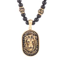 Hip-Hop Lion Stainless Steel Agate Beaded 18K Gold Plated Men'S Pendant Necklace sku image 1
