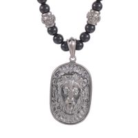 Hip-Hop Lion Stainless Steel Agate Beaded 18K Gold Plated Men'S Pendant Necklace sku image 3
