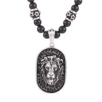 Hip-Hop Lion Stainless Steel Agate Beaded 18K Gold Plated Men'S Pendant Necklace sku image 2